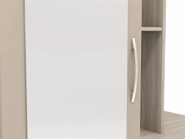 Thurso Open Shelf Mirrored Door Wardrobe Oyster Gloss Light Oak Effect Veneer