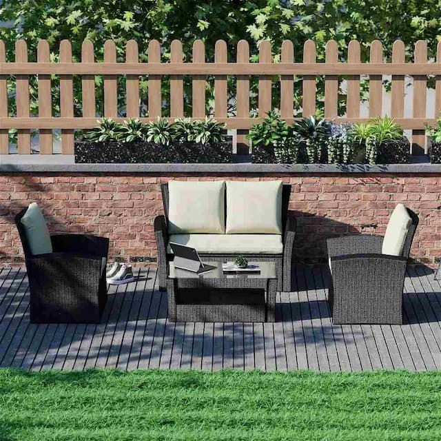 Mortal 4 Seater Rattan Set, Black