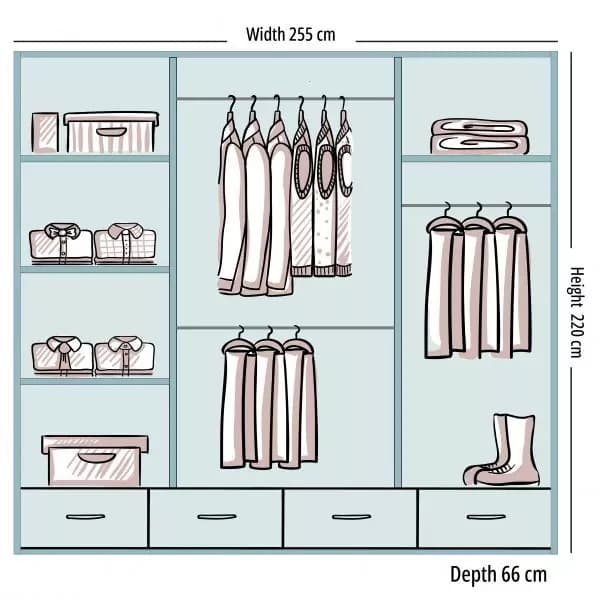 Sycylia II High Gloss Wardrobe 255cm Black
